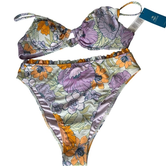 Cupshe Floral Bikini Set Purple Orange Multicolor Flowers Large - Picture 5 of 13
